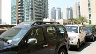 A row of illegally parked vehicles received tickets at Dubai Marina this week.