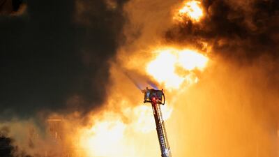 Firefighters work to contain a fire that broke out at the Chevron refinery in El Segundo, California. Reuters