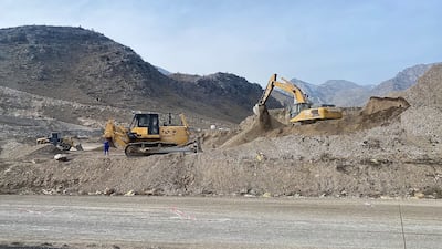 Earthmoving machinery at work on a construction site in Aghbend, on Azerbaikan's border with Armenia. Lizzie Porter / The National