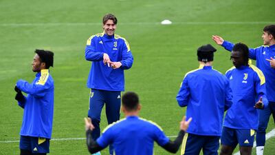 Dusan Vlahovic and the Juventus squad. Reuters