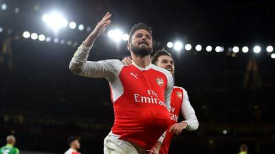 Olivier Giroud of Arsenal celebrates a goal in his team's Premier League win over Sunderland on Saturday. Shaun Botterill / Getty Images / December 5, 2015