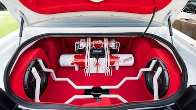 A Dodge Challenger Hellcat with a blood-splattered theme owned by Sahad Ibrahim. Leslie Pableo for The National