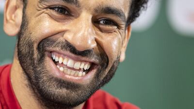 Egypt's forward Mohamed Salah smiles during a press conference at the Olembe Stadium in Yaounde. AFP