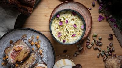 Rose and pistachio rice pudding will be among the dessert offerings at the Alif Cafe