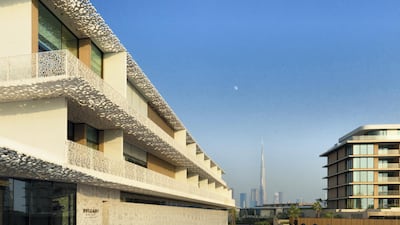 The exterior of the new Bulgari hotel on Dubai's Jumeira Bay Island.
