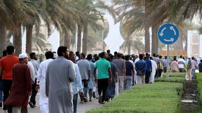 People arrive to break their fast on the first day of Ramadan at the Sheikh Zayed Grand Mosque in Abu Dhabi. Pawan Singh / The National