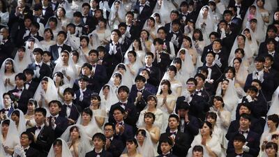 Couples from around the world attend a mass wedding ceremony at the Cheong Shim Peace World Center in Gapyeong, South Korea. AP Photo