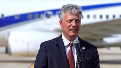 US National Security Adviser Robert O'Brien delivers a speech upon arrival in Abu Dhabi. Victor Besa / The National