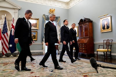 US Secretary of State Marco Rubio meets Indian External Affairs Minister S Jaishankar, Australian Foreign Minister Penny Wong and Japanese Foreign Minister Iwaya Takeshi in Washington on Tuesday. Reuters