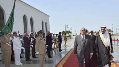 Saudi Crown Prince Salman, right, welcomes Egyptian interim president Adly Mansour to the Jeddah airport. AP