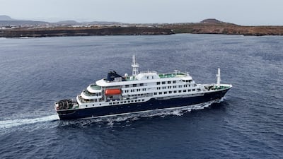 The cruise ship MV Hondius leaves Praia, Cape Verde, on May 6. Reuters