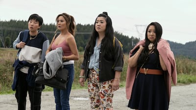 From left, Sabrina Wu as Deadeye, Ashley Park as Audrey, Sherry Cola as Lolo and Stephanie Hsu as Kat in a scene from Joy Ride. All photos: Lionsgate
