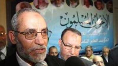Mohammed Badie speaks to reporters in Cairo on Saturday after his election as leader of the Muslim Brotherhood.