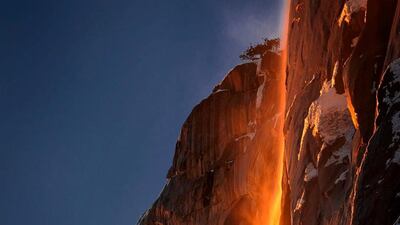 Sunlight hits the Horesetail Fall, turning it into a 'Firefall', at Yosemite National Park, California. davidgaiz.com/via Reuters