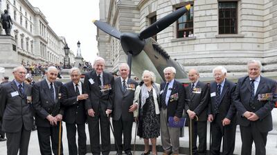 Battle of Britain veterans pose for photos with Dame Vera Lynn outside the Churchill War Rooms, in London, England, Britain, on 20 August 2010. EPA