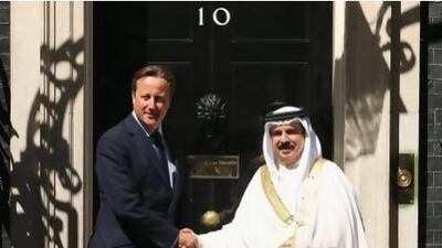British Prime Minister David Cameron (left) greets King Hamad bin Isa Al Khalifa of Bahrain outside 10 Downing Street.