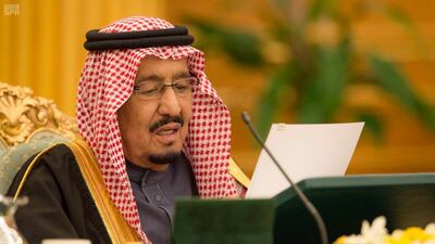 Saudi Arabia's King Salman bin Abdulaziz Al Saud speaks as he approves 2018 budget in Riyadh on Tuesday. Saudi Press Agency