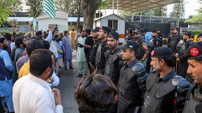 Pakistani security personnel stand guard outside the Indian High Commission in Islamabad. AFP