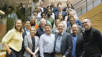 October 5, 2017: Microsoft launches its TechSpark national civic programme aimed at fostering greater economic opportunity and job creation in rural and smaller metropolitan communities. Microsoft president Brad Smith is pictured in the second row, second left. Photo: Microsoft