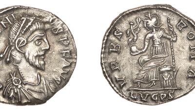 A 1,600-year-old Siliqua Lugdunum coin. Three friends have discovered a Roman hoard worth tens of thousands of dollars during a weekend camping trip in rural England. The group were staying in a field near the ancient village of Pewsey, in Wiltshire, when they found the treasure trove six paces from where they had pitched their tent. Noonans via PA