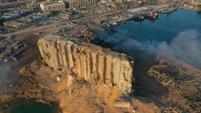 In this drone picture, the destroyed silo sits in rubble and debris. AP Photo