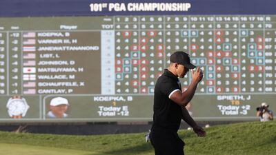 Brooks Koepka in action on the 18th hole at Bethpage Black in Farmingdale on Saturday. Justin Lane / EPA