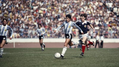 Diego Maradona, in action fro Argentina n 1979, is one of the greatest players of all time. Getty Images