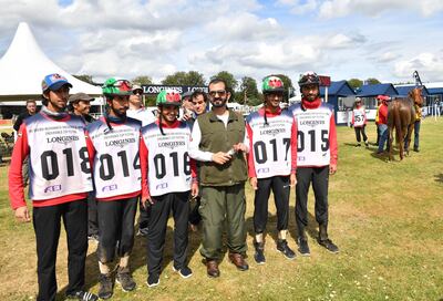 Sheikh Mohammed bin Rashid, Vice President and Ruler of Dubai, alongside UAE riders at Al Maktoum Endurance Cup Festival staged at Euston Park, England.