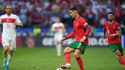 Portugal's Cristiano Ronaldo in action during a Group F match between Turkey and Portugal at Euro 2024. AP