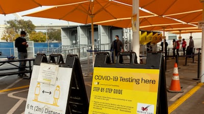 Travellers arrive at a Covid-19 testing site at Los Angeles International Airport, California. Bloomberg
