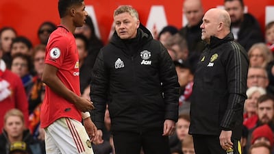 Marcus Rashford, left, has given his backing to Ole Gunnar Solskjaer as Manchester United manager with Mauricio Pochettino suddenly becoming available. AFP