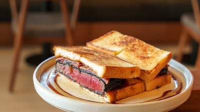The Wagyu sando by chef Reif Othman benefits from tonkatsu sauce. Photo: Reif Japanese Kushiyaki