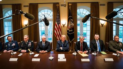 US President Donald Trump at a meeting with his military leadership in the Cabinet Room of the White House in Washington DC / EPA
