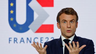 French President Emmanuel Macron on December 9 delivers a speech on France assuming the EU presidency. EPA