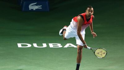 Nick Kyrgios of Australia in action during the Dubai Duty Free Tennis Championship on Tuesday. Warren Little / Getty Images / February 23, 2016