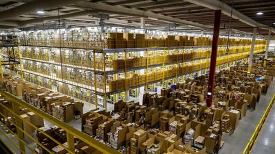 An Amazon distribution centre during Black Friday. This year shoppers choose to shop online rather than traditionally queuing up through the night outside the shops before opening hours. Emilio Naranjo/EPA