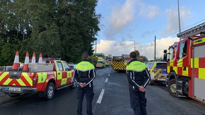Emergency services at the scene at Applegreen service station in the village of Creeslough in Ireland. PA