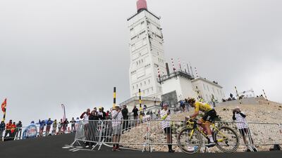 Slovenian rider Tadej Pogacar on Mont Ventoux.