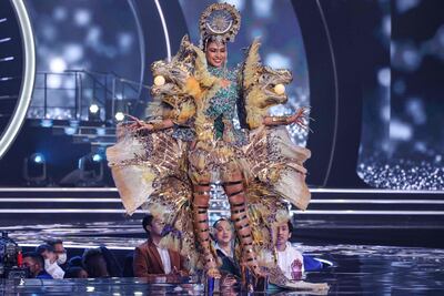 Miss Philippines, Beatrice Luigi Gomez, wore a look that referenced the dragon Bakunawa, traditionally believed to be the cause of solar eclipses. Photo: AFP