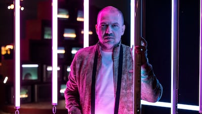 Artist Mikhail Antykov with his interactive artwork Colour of Shadow