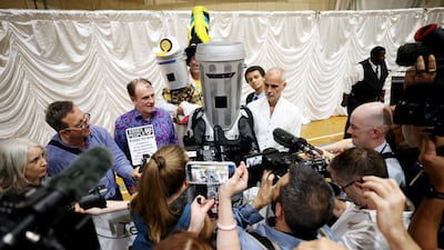 Count Binface speaks to reporters after winning more than a quarter of the votes. Getty Images