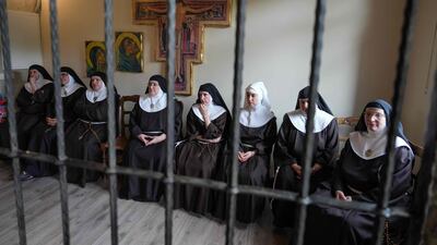 Eight former Poor Clares nuns, excommunicated after separating from the Catholic church, give a press conference following a court hearing as they fight eviction, at the Santa Clara Monastery in Beldorado, northern Spain. AFP