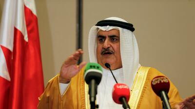 Bahraini foreign minister Sheikh Khalid bin Ahmed Al Khalifa speaks to media after the quartet's meeting in Manama on July 30, 2017. Reuters / Hamad I Mohammed