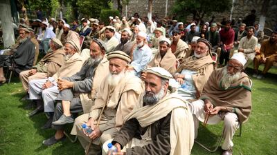 Afghanistan's Islamic scholars, educationists, politicians and intellectuals gather to discuss the aftermath of a proposal by the US Secretary of State Antony Blinken to accelerate the ongoing peace talks with the Taliban, in Jalalabad, on March 13, 2021. EPA.