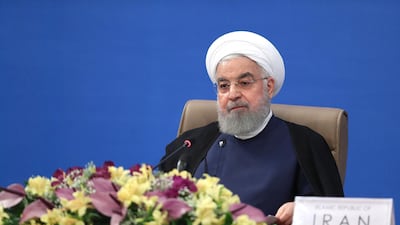 Iranian President Hassan Rouhani attending a video conference. EPA