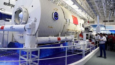 A partial model of Chinese space station on display at the Airshow China 2018 in Zhuhai, south China's Guangdong province. AFP
