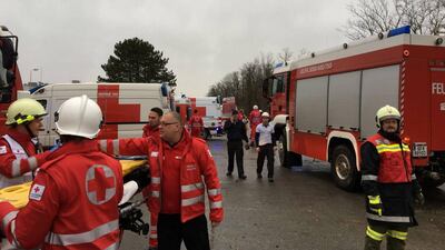 Emergency crews are seen after reports of a gas explosion in Baumgarten, Austria on December 12, 2017 in this picture obtained from social media. RKNO / Motz via Reuters