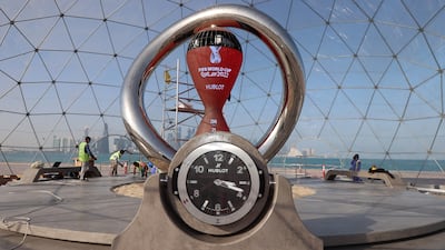 The countdown clock along the Doha Corniche, as Qatar prepares to host the FIFA World Cup 2022. A new metro system has been launched in the capital of Qatar ahead of the tournament. Photo: AFP