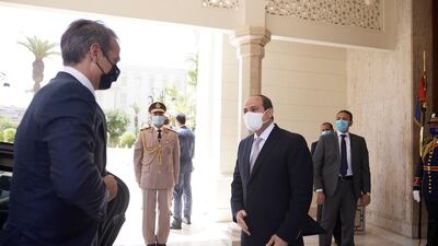Egyptian President Abdel Fattah El Sisi and the Prime Minister of Greece Kyriakos Mitsotakis met at Al Ittihadiya Presidential Palace in Cairo. EPA