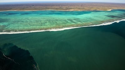 An aerial view of the Ningaloo Reef in Australia. The reef, which is in a remote area of Western Australia, runs along the North West Cape for 300 kilometres, often just 100 metres from the shore. Getty Images